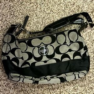 Vintage Coach Signature Stripe Hobo Bag in Black and Gray